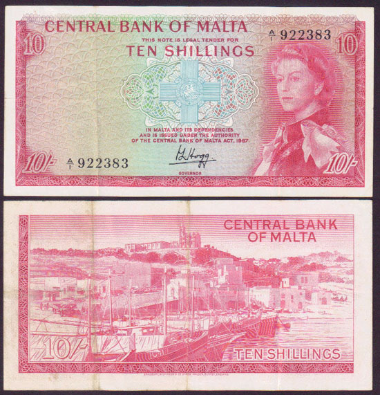 1968 Malta 10 Shillings (VF) L001095